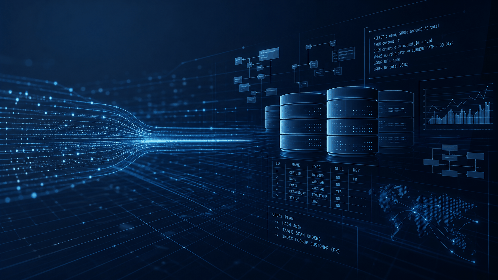 Fondo abstracto de artículos técnicos Db2 LUW